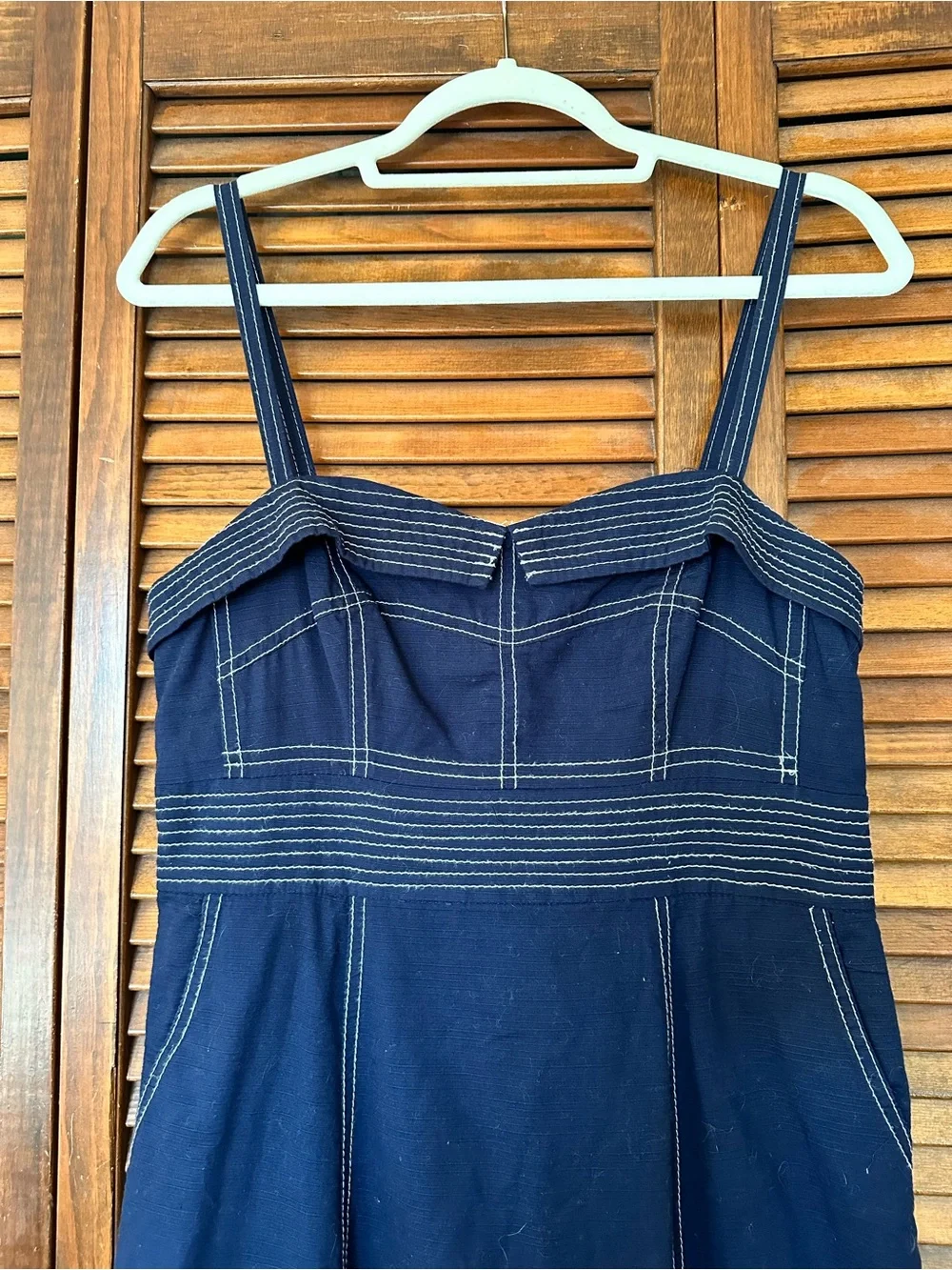 Anthropologie Maeve Navy Blue Sailor Retro Sundress with Contrast Stitching XS - Picture 4 of 11
